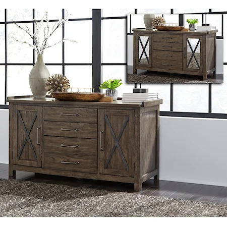 Contemporary  2 Door 4 Drawer Credenza